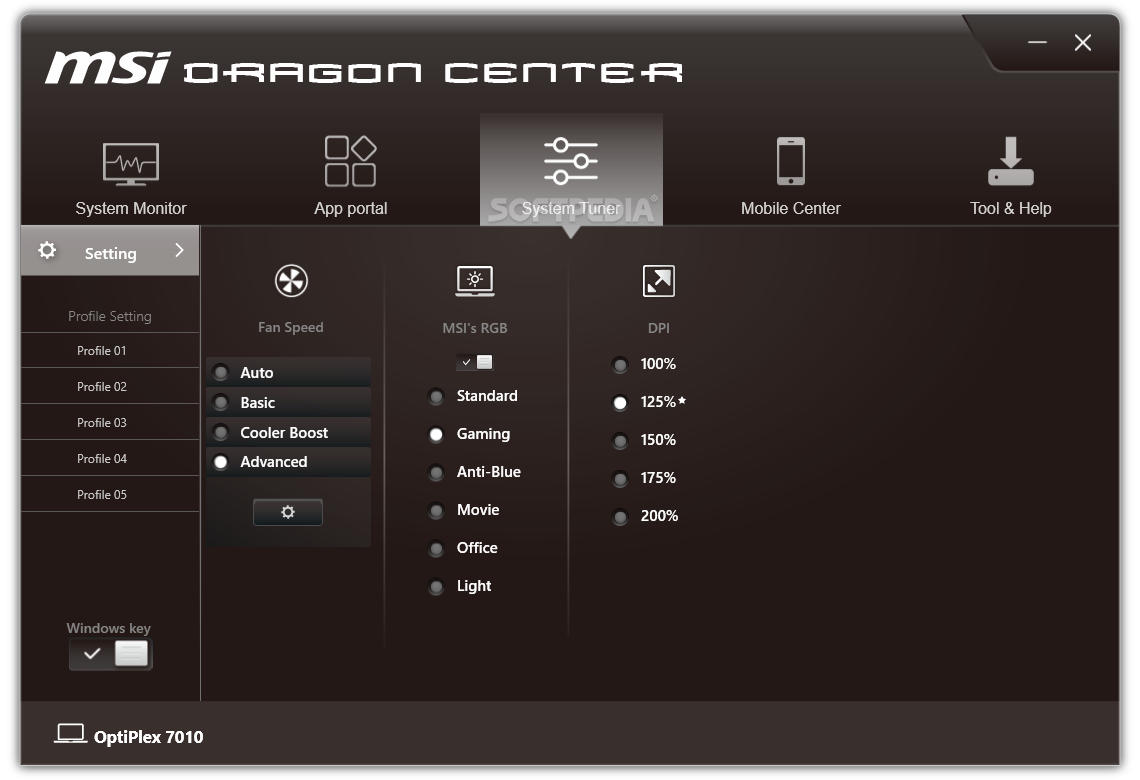 msi dragon center shift settings